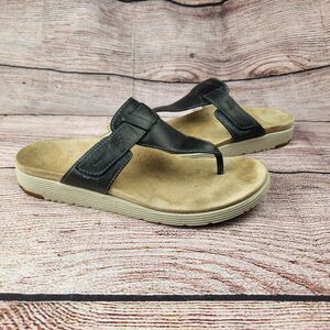 Dansko Cece Black Leather Thong Sandals Womens Size 38 US 7.5